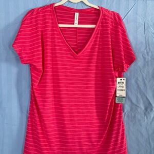 Women's Pink Striped V-Neck Top